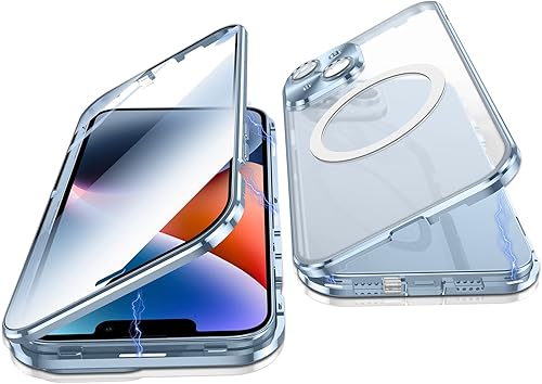 Jonwelsy Funda para iPhone 14, protección de doble cara de 360 grados, compatible con Magsafe de absorción magnética, parachoques de metal frontal