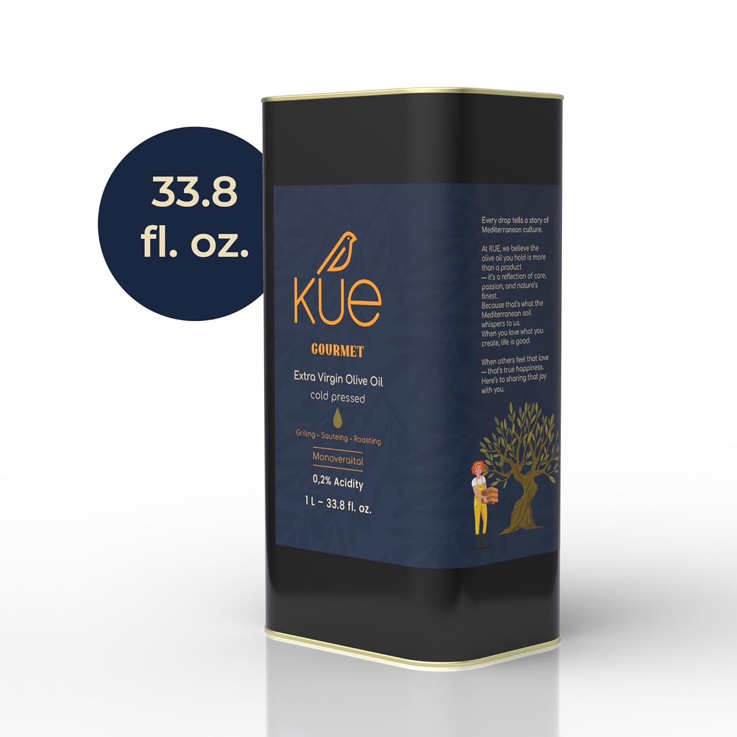 Kue Gourmet Extra Virgin Olive Oil Cold Pressed - Mediterranean Olive Oil - EVOO - Aceite de Oliva Extra Virgen - Monovarietal - Olive Oil Extra Virgin For Cooking - Oil Olive Tin - 33.8 Fl. Oz. - Image 6