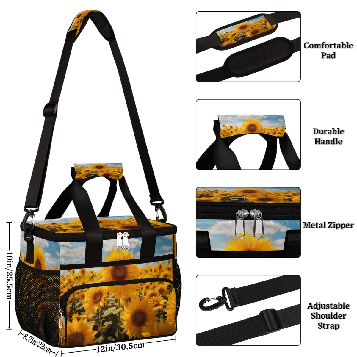 Sunflowers Insulated Picnic Backpack Lunch Box for Women Men Picnic Basket Tote Lunch Bag Picnic Bag Portable Lunch Bags for Picnic, Beach, Work, Trip,Office, Camp Sunflower Garden