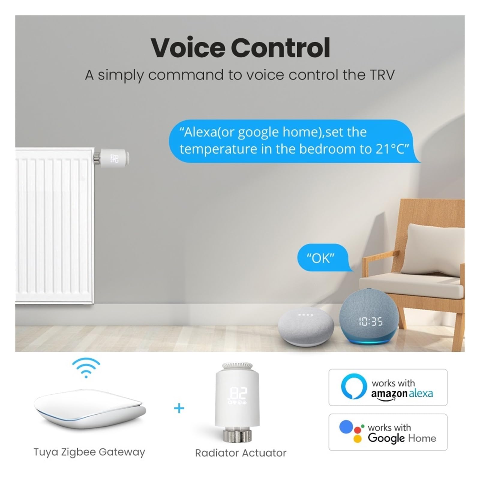 Zawór Siłownika Grzejnikowego Tuya ZigBee3.0 TRV, Inteligentny Programowalny Termostat, Obsługa Regulatora Temperatury OszczęDza Energię I Koszty Ogrzewania(TRV06-3)