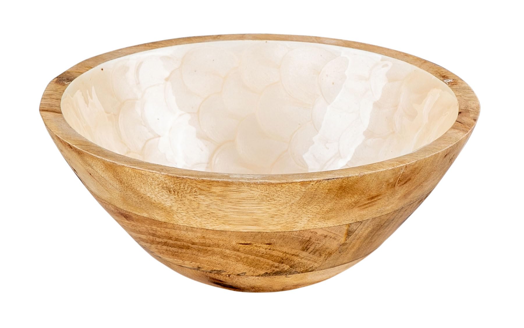 levandeo Schüssel 21cm Mango Holz Creme Perlmutt Emaille Schale Bowl Salatschüssel Deko Servierplatte Tischdeko Dekoration Küche, Haushalt & Wohnen
