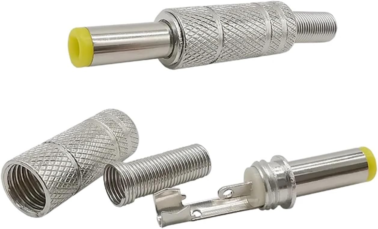 5/10Pcs 5.5x2.1mm/5.5mm*2.5mm DC Power Male Jack Adapter Metal Connector with Yellow Head(5.5mmx2.5mm,5Pcs)