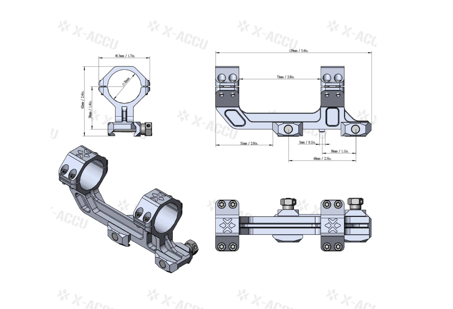 Vector Optics XASR-3031 X-Accu - Montaggio a blocco per tubo da 30 mm, 21 mm, Picatinny Extended per AR, altezza = 38 mm