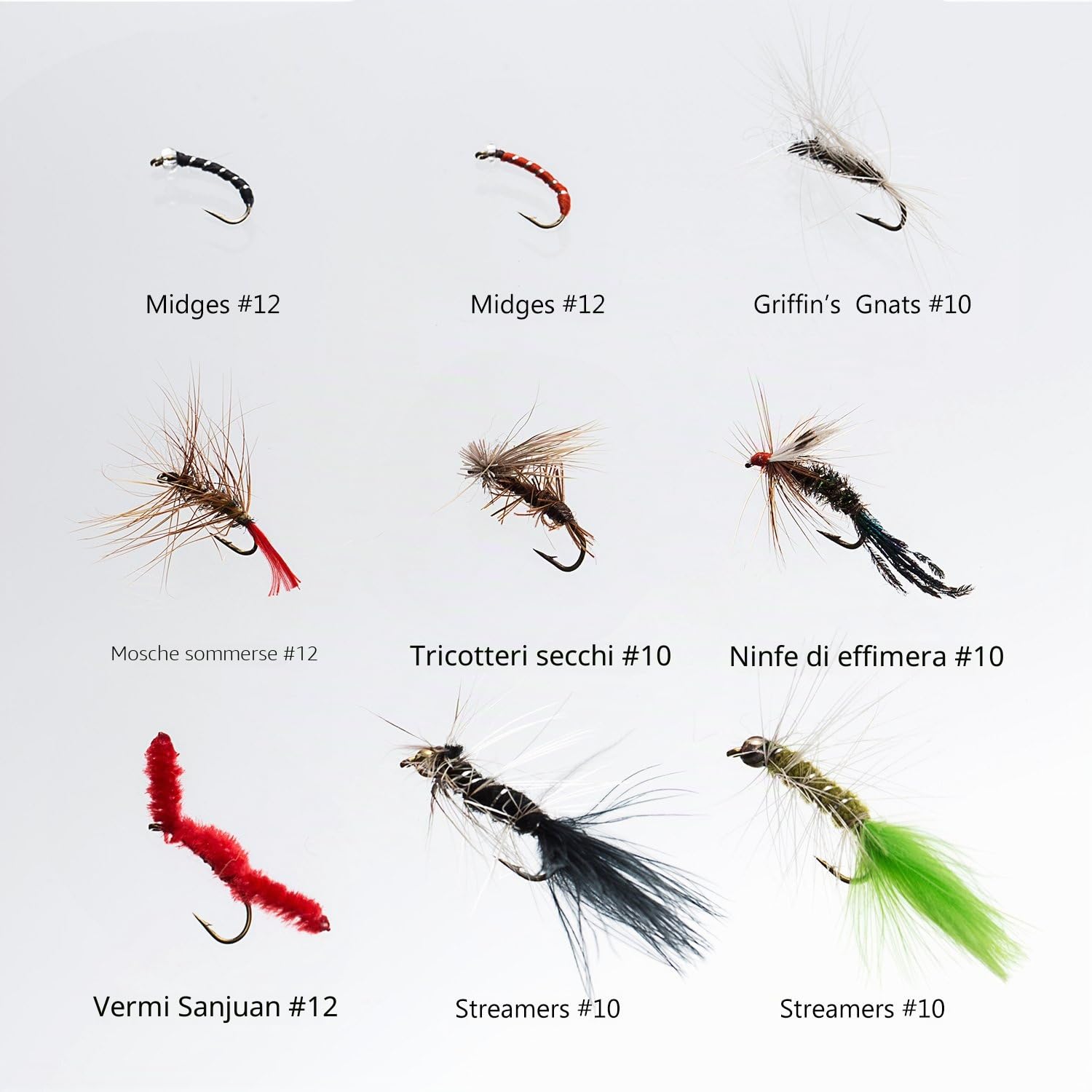 Bassdash Pesca Mosche Artificiali Esche Set Assortimento di Mosche Trota Bass con Fly Box Pezzi con Mosche secche/bagnate, ninfe, Stelle filanti, Popper