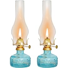2 Pcs Chamber Oil Lamp Blue Vintage Glass Clear Kerosene Lamp Indoor Decorative Hurricane Lamp Oil Lamps for Indoor Use or Tabletop Decor and Emergency Lighting