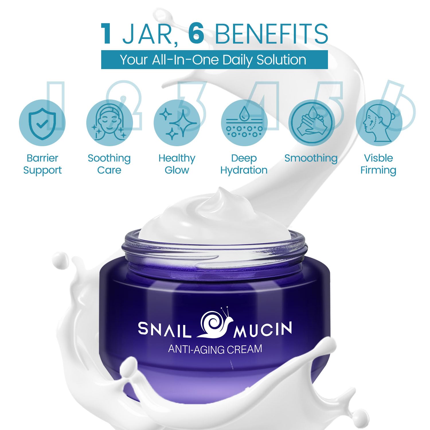 Snail Anti Wrinkle Face Moisturizer with Hyaluronic Acid, 95% Snail Secretion Filtrate Anti Aging Cream for Skin Repair & Tighten, Repair Damage, Promote Regeneration, Deep Hydration Locked, 1.76oz - Image 7