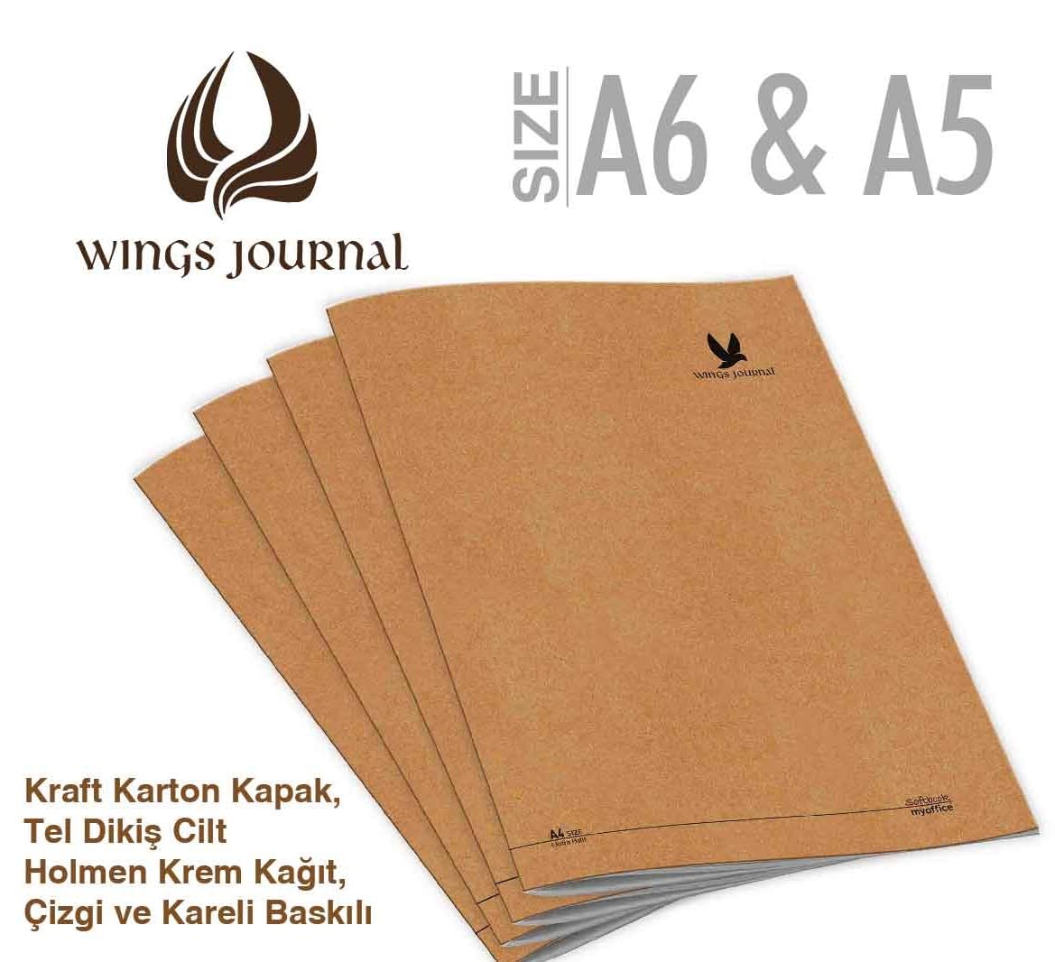 Etika Wings Journal 4'lü Çizgili A5 Defter Seti - Kraft Kapak