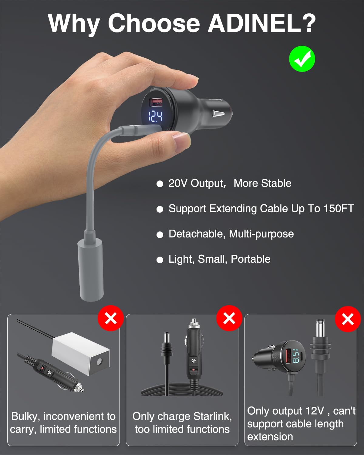 Starlink Mini ładowarka samochodowa USB C na DC z adapterem