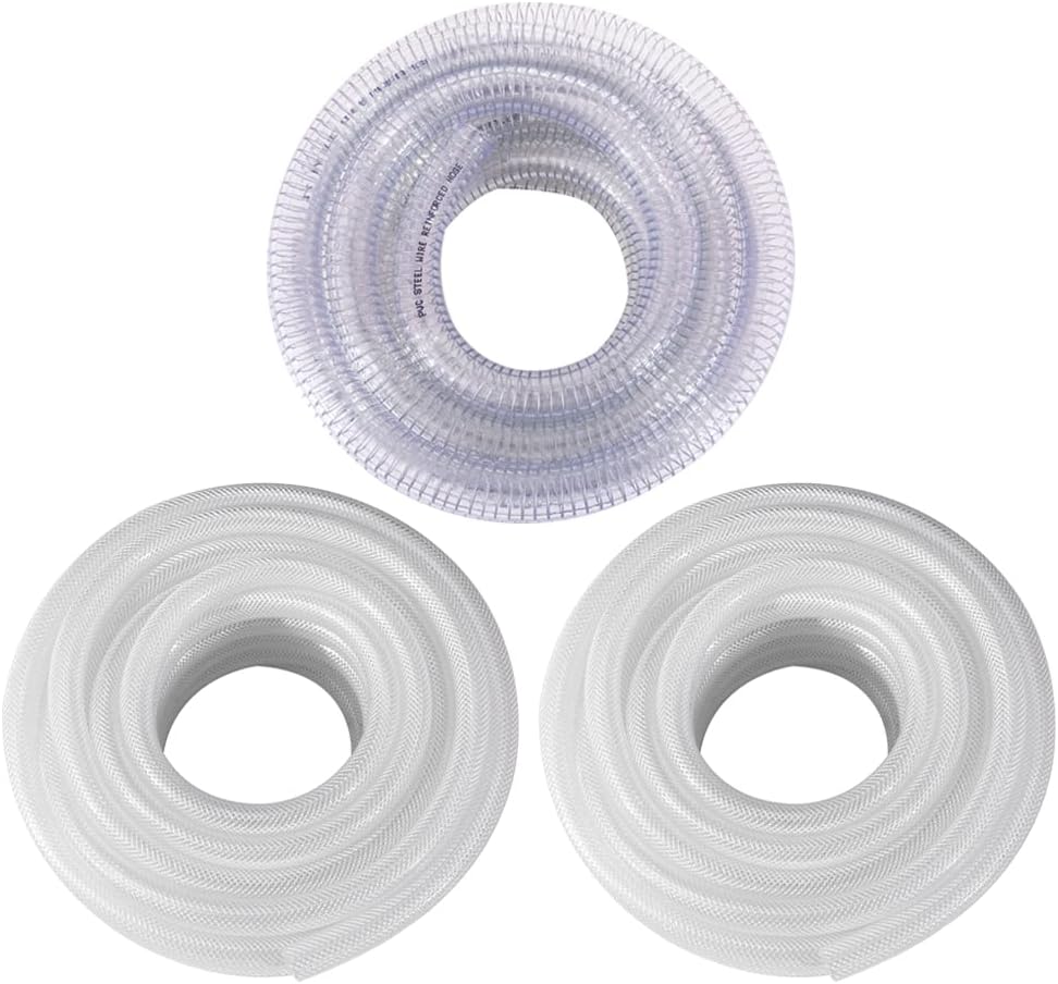 DAVCO PVC Braided and Spiral Steel Wire Tubing, High Pressure Flexible Vinyl Hose Heavy Duty Clear Suction Tube,Non-Toxic, Vacuum Dust Collection Pipe