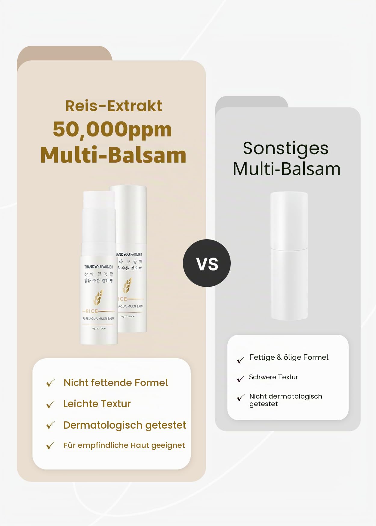 THANKYOU FARMER Rice Pure Aqua Multi Balm 10g, Koreanischer Multi Balm Stick mit Reisextrakt, Faltenpflege, Feuchtigkeit, beruhigend, duftfrei, für empfindliche Haut