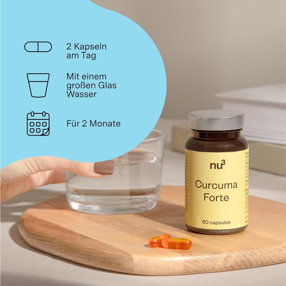 nu3 Curcuma Forte Mizellen-Kurkuma hohe Bioverfügbarkeit Vitamin C D3 Gelatinefrei glutenfrei 3x60 Kapseln