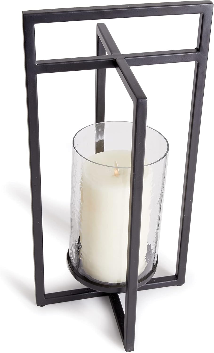 MY SWANKY HOME Black Geometric Interlocking Rectangles Pillar Candle Hurricane 18 in Minimalist