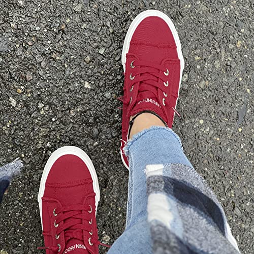Jenn Ardor Slip On Canvas Shoes For Women Low Top Fashion Sneakers Comfortable Walking Flats Red #TOP3