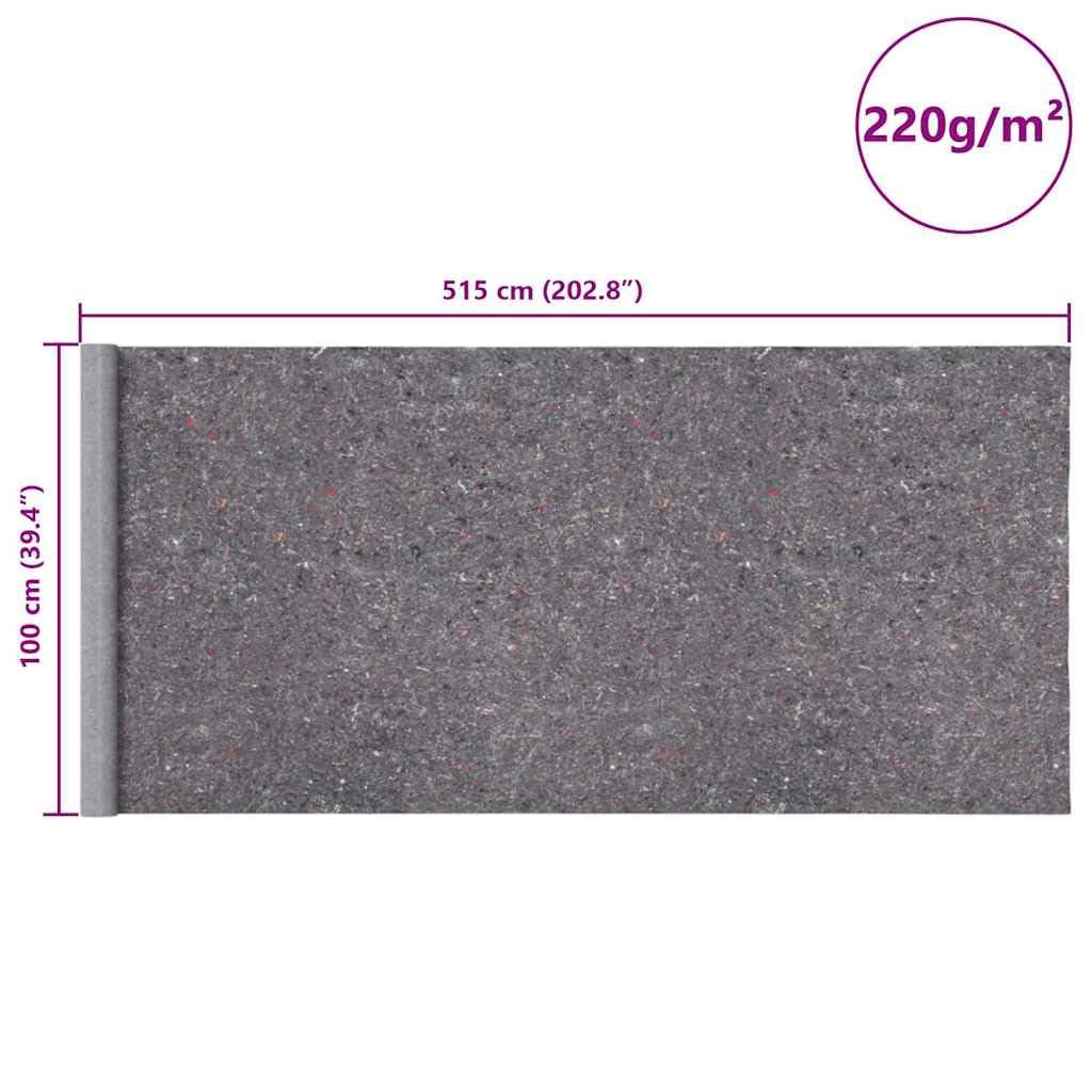 Tappetino antiscivolo da pittura, 2 pezzi, 5 m x 1 m, 220 g/m², grigio, con rivestimento in pellicola di polietilene, per la protezione del pavimento, tappeti, parquet, laminato, per ristrutturazione