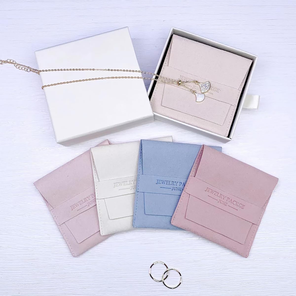 100pcs Custom Deboss Logo Microfiber Jewelry Envelope Pouch Personalized Jewelry Bags Bulk Packaging Bags Jewelry Gift Bags with Your Logo/Text (), white