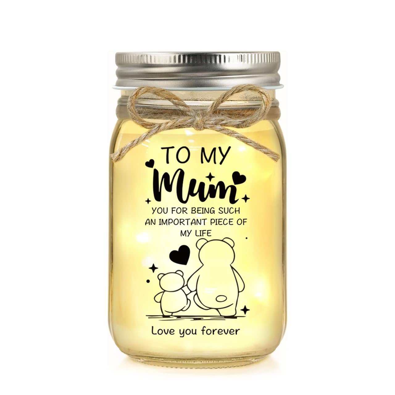 XIZIDA Birthday Gifts for Mum, Mason Jar Night Lights Birthday Gift for Mums from Daughter Son, Presents for Mum on Mothers Day Christmas