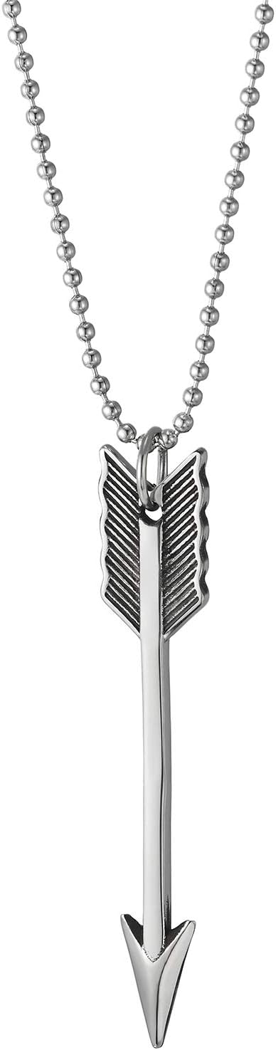 COOLSTEELANDBEYOND Mens Womens Stainless Steel Arrow Pendant Necklace with 30 Inches Ball Chain, Cool Punk Rock - Image 2