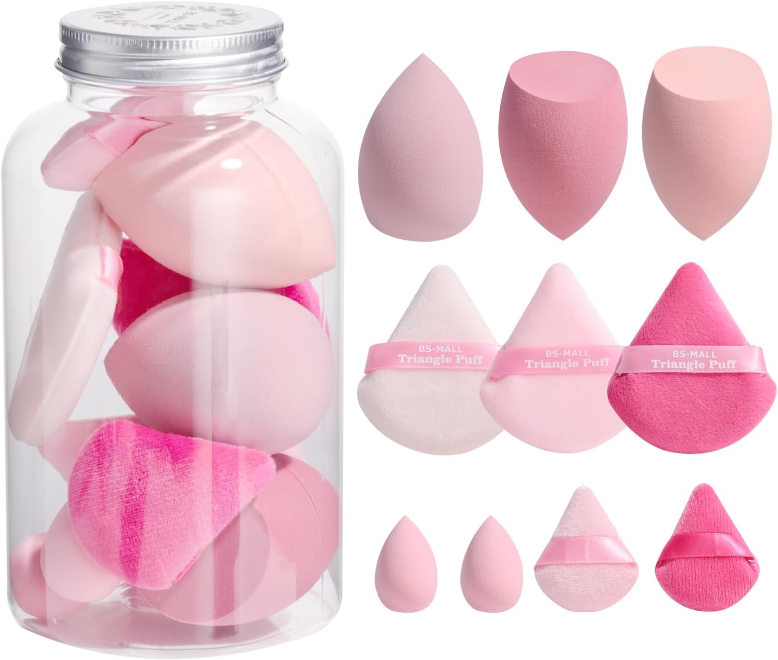 Makeup Sponge & Triangle Puff Set Pink for Mini Detailed Application Foundation Concealer Soft Pearl Cotton Sponge Pack of 10