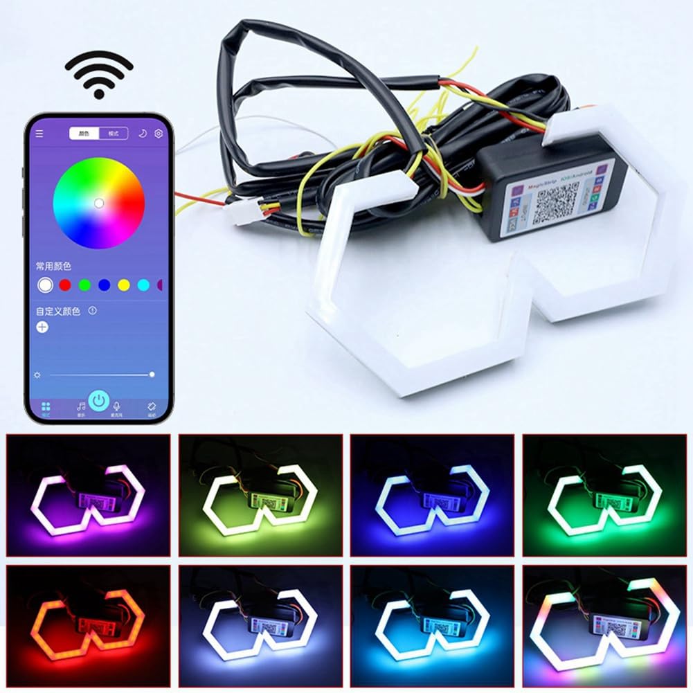 Osmond 2 Pezzi RGB Angel Eyes Rings Indicatori di Direzione Bluetooth App Controllo Auto UTV Moto DRL Luce Decorativa 70 mm