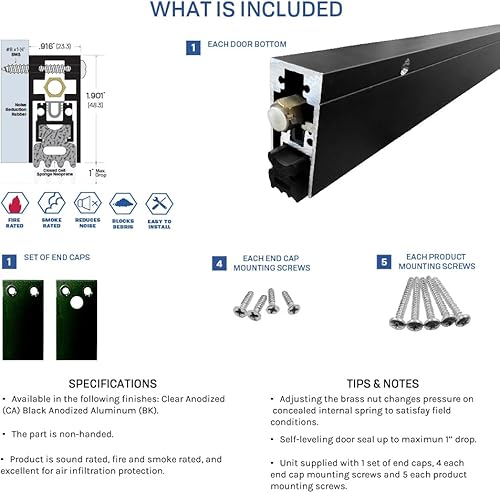Miniatura 7 de Parte inferior automática de la puerta con extrusión de goma de neopreno de esponja en aluminio anodizado transparente (7163CA), SMS #8 x 1-12