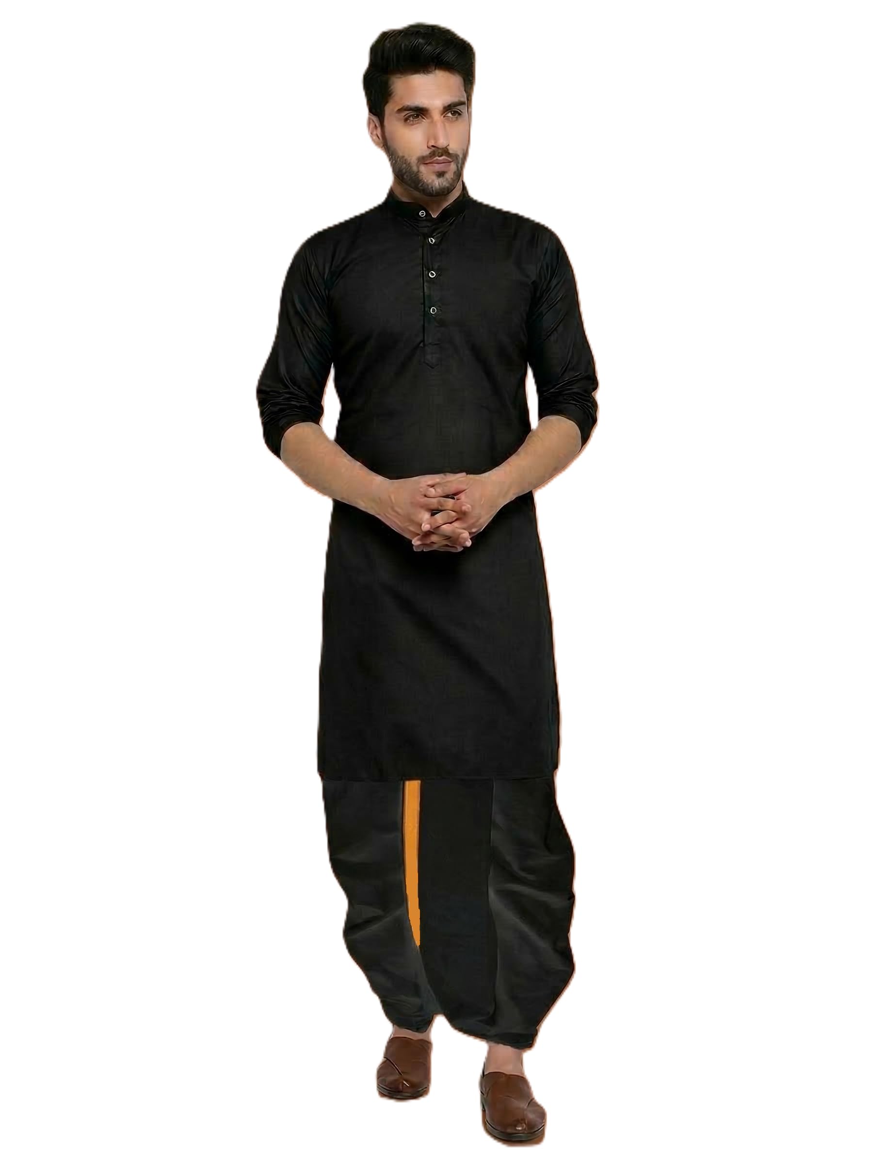 unique moments Regular Fit Men's Soild Pattern Cotton Dhoti Kurta set with Long Sleeve Round Neck and Button Down Closure Type | Readymade Dhoti Kurta Set-picture-41