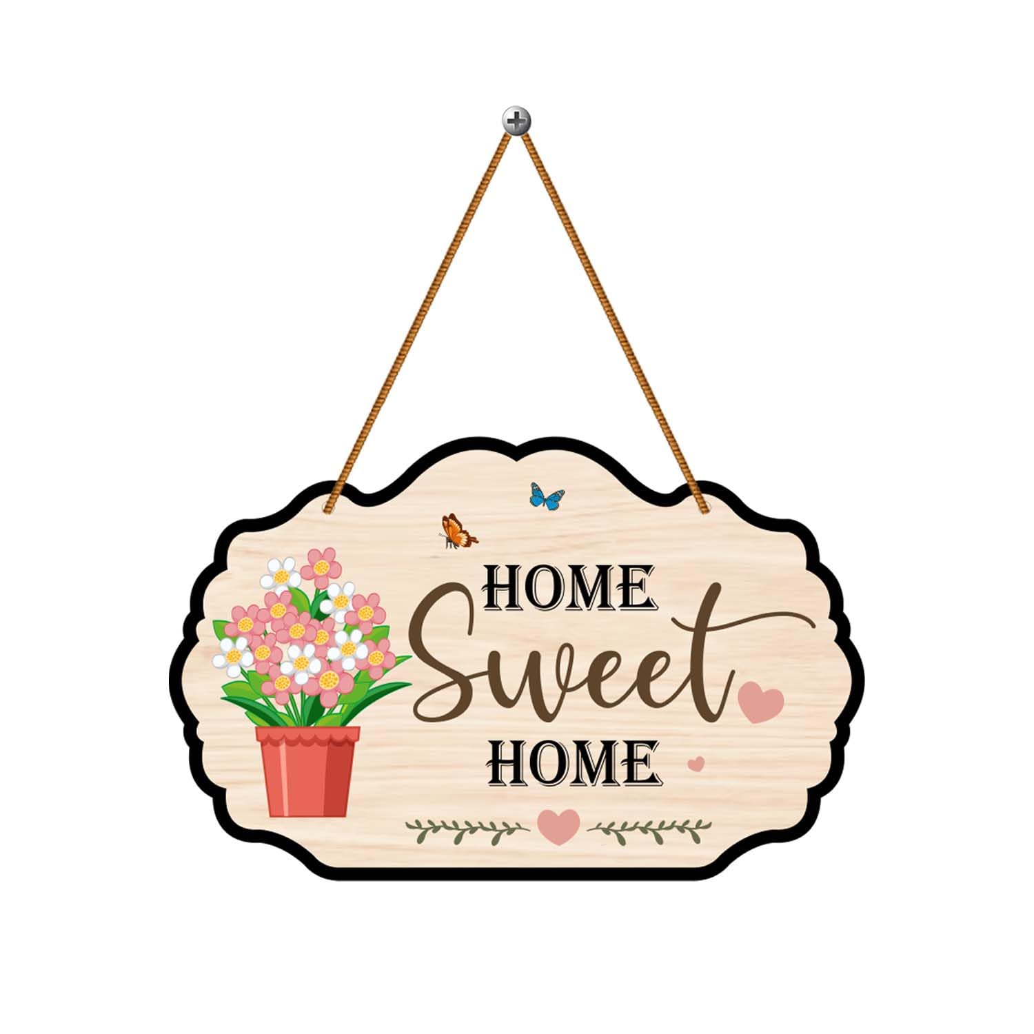 Gift Me Bazar Wooden Home Sweet Home Wall Hanging Decor - Floral Decorative Plaque with Butterfly Design Wall Art For Living Room, Entryway & Bedroom Decoration-image-18