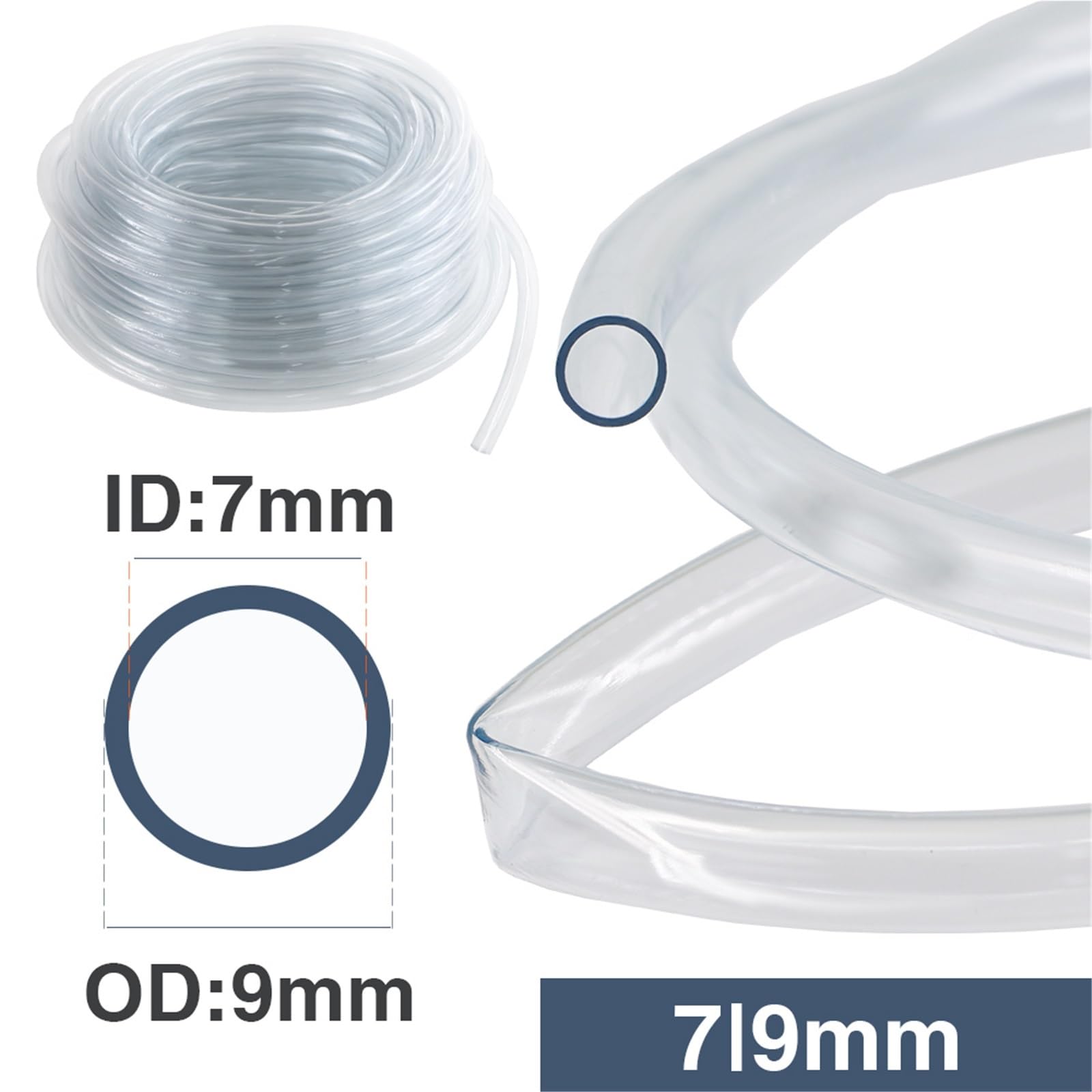 PVC-Gartenbewässerungsschlauch Transparente PVC-Schläuche, Wasserkühlungs-Bewässerungsrohr, Kunststoff-Rundrohr, flexibler, klarer Schlauch for Pumpen-Aquarien(7l9mm,10 meters)