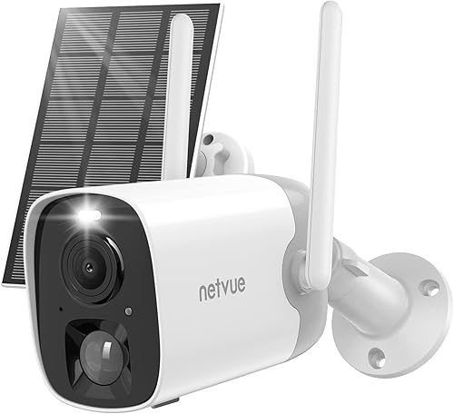 NETVUE Cámara de seguridad inteligente con traje de panel solar USB, visión nocturna a color de 1080p, detección de movimiento AI, cámara interior