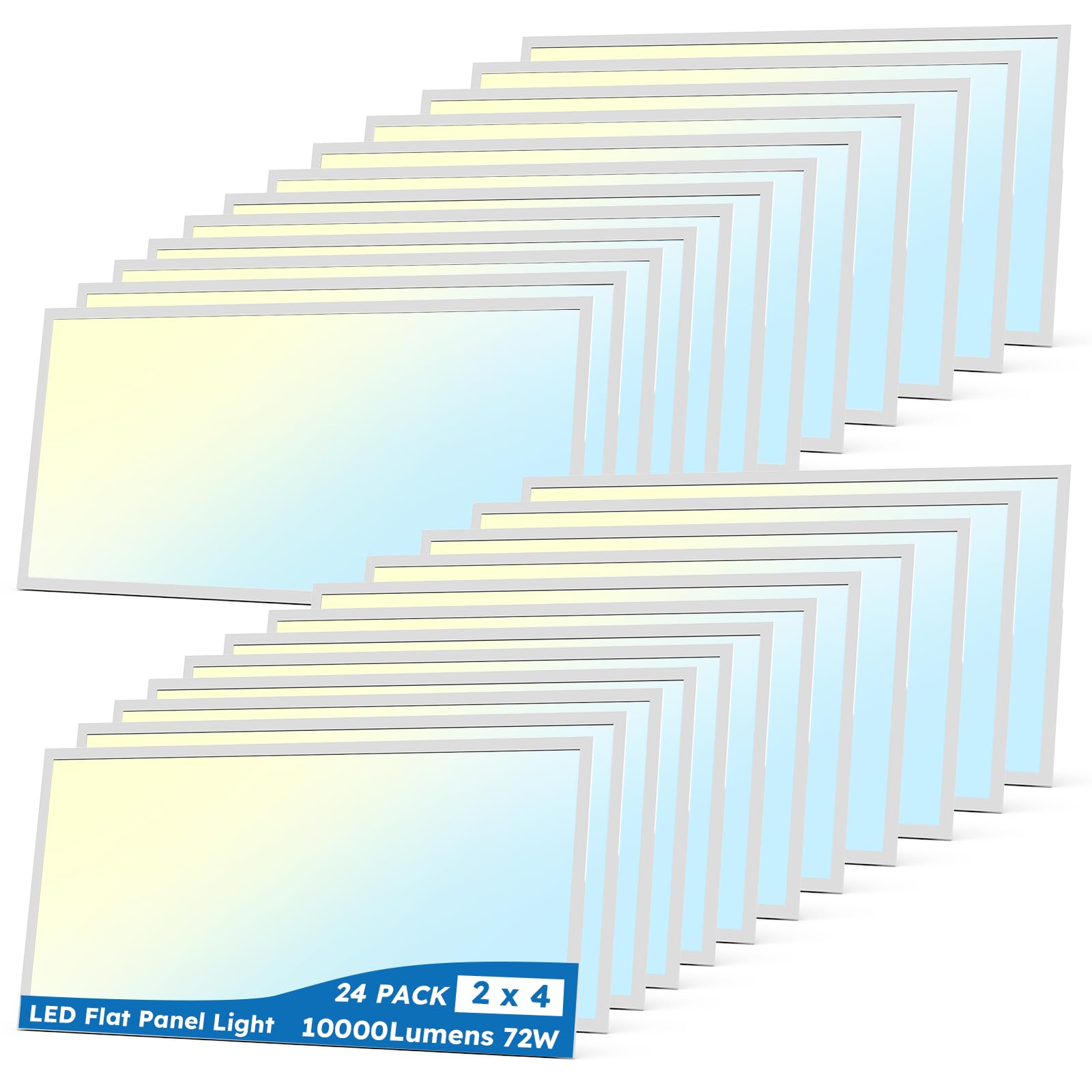 Madewell Living 2X4 LED Flat Panel Light 24-Pack, 10000 Lumen High Output, 30/40/50/60/72W Wattage Selectable & Triac Dimmable, 35/40/50/57/65K CCT