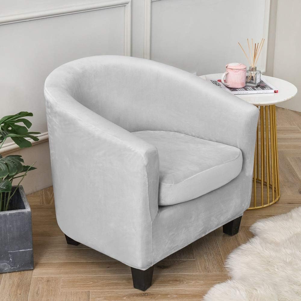 Plush Velvet Tub Chair Slipcover High Stretch Solid Color Decorative Wear Resistant One Piece Barrel Accent Armchair Sofa Furniture Protector Wrap Lilac