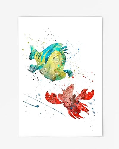 Miniatura 1 de Sebastian and Flounder Digital Print Disney The Little Mermaid Watercolor Nursery Wall Poster Holiday Gift Kids and Children Artworks Digital