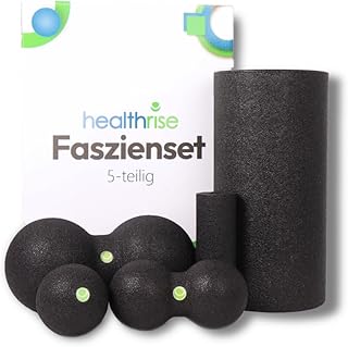 Health Rise Faszien Set für optimale Selbstmassage | 5-teilig | Inklusive Faszienrolle, Duoball 8/12cm, Mini Rolle | Effektive Muskelmassage und Entspannung | Perfekt für Heimgebrauch und Fitness 