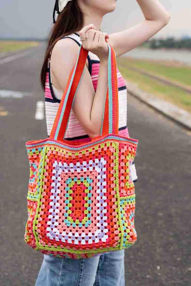 Bolsos de punto para mujer, bolso de ganchillo colorido para verano, bolso hobo de gran tamaño, bolso tejido con asa superior