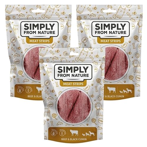 Produktbild von SIMPLY FROM NATURE Meat Strips Rindfleisch und Schwarzkümmel für Hunde - 3 x 80 g