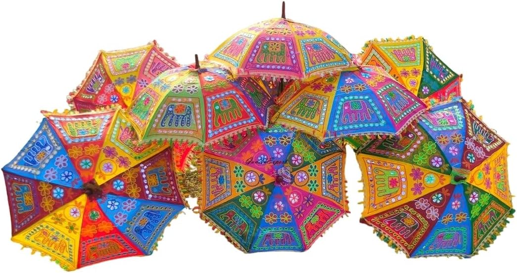 brown leaf Traditional Design Handmade Umbrella For Wedding Diwali Decoration Cotton Umbrella For Party Decor