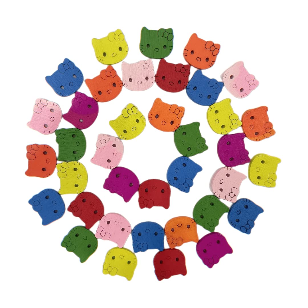 Norinoya50PCS Hello Kitty Buttons for Knitting Crafting Baby Cardigans,Handmade Project Children's Manual Button Painting,Arts Crafts Sewing Haberdashery Buttons DIY Cloth Supplies(7color)