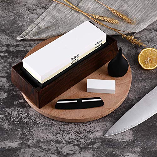 Image of FAMCUTE Japanese Chef Knife Set, Contains 8 inch Gyuto Knife /7 inch Nakiri Knife /7 inch Santoku knife /5 inch Utility knife And 1000 /6000 2 Side Grit Professional Sharpening Whetstone