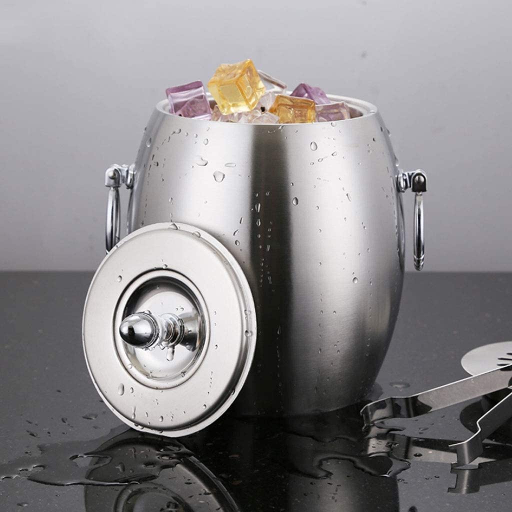 Refrigeratore per Bevande, Secchiello per Il Ghiaccio Ovale Raffreddatori per Vino Acciaio Inossidabile Doppia Parete Champagne Birra Whisky Secchiello Bar Accessori per Barili LCE Bucke(1L)
