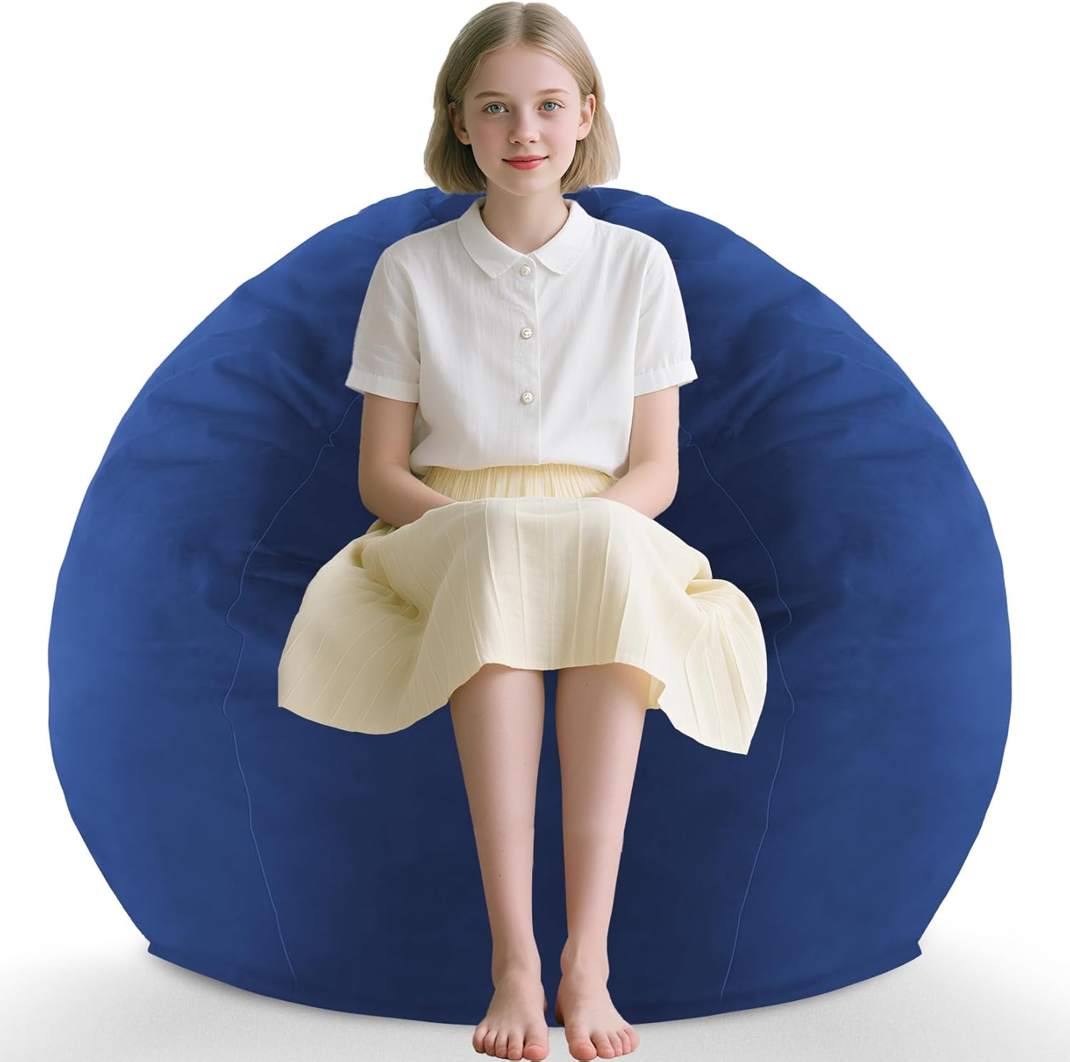 2FT Bean Bag Chair, Comfy Bean Bag Chairs with Memory Foam Filled, Fluffy Beanbag Sofa with Dutch Velvet Cover, Teardrop BeanBag Chairs for Living Room, Playroom - Dark Blue