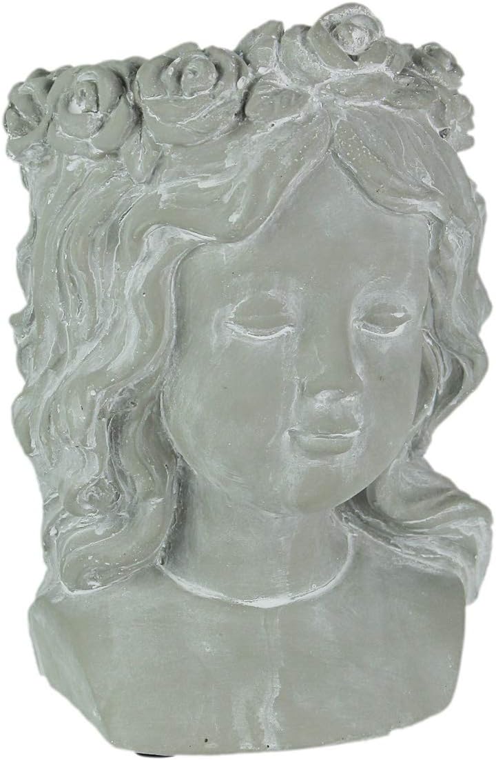 Bhome Whitewashed Gray Concrete Flower Girl Wall Mount Head Planter 9.25 Inches High
