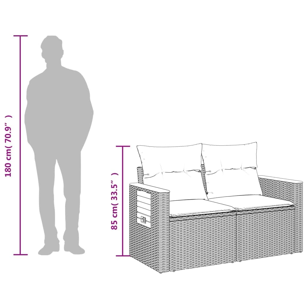Divano da giardino a 2 posti, nero, con cuscini in polyrattan, resistente alle intemperie, per balcone, terrazza, giardino, lounge con contenitore e tavolino d'appoggio, comodo gruppo di