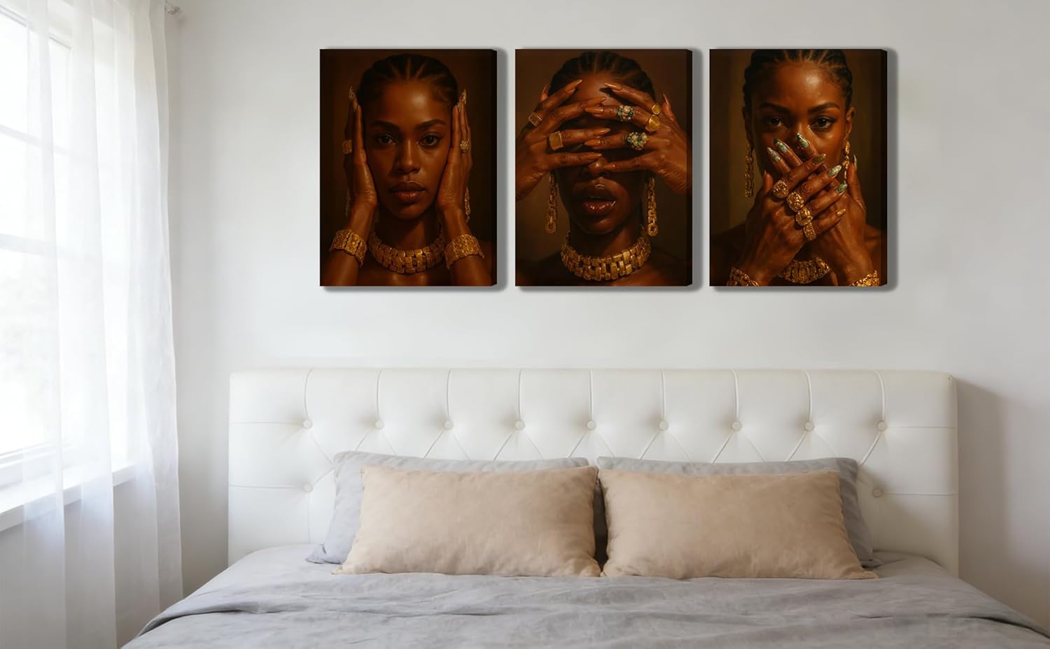 3Pcs Black Girl Wall Art Fashionable African American Black Female Painting Picture Wall DÉCor Abstract Aesthetics Black Girls Gestures Poster Print Artwork For Living Room Bedroom 12x16 Inch Framed