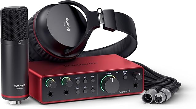 Focusrite Scarlett 2i2 Studio 4th Gen USB Audio Interface Bundle for the Songwriter with Condenser Microphone and Headphones for Recording, Streaming, and Podcasting