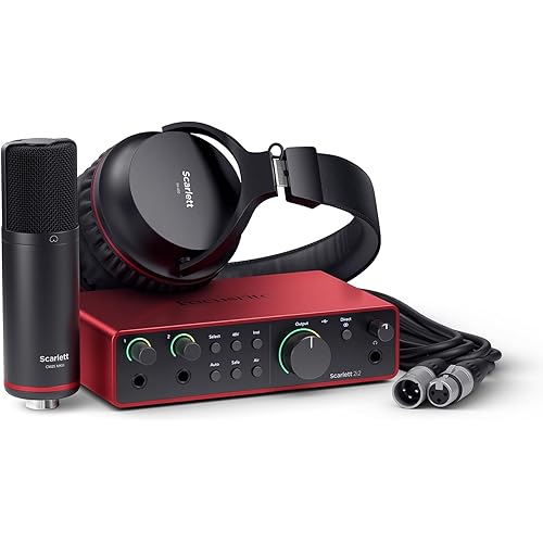 Focusrite Scarlett 2i2 Studio 4th Gen USB Audio Interface Bundle for the Songwriter with Condenser Microphone and Headphones for Recording, Streaming, and Podcasting