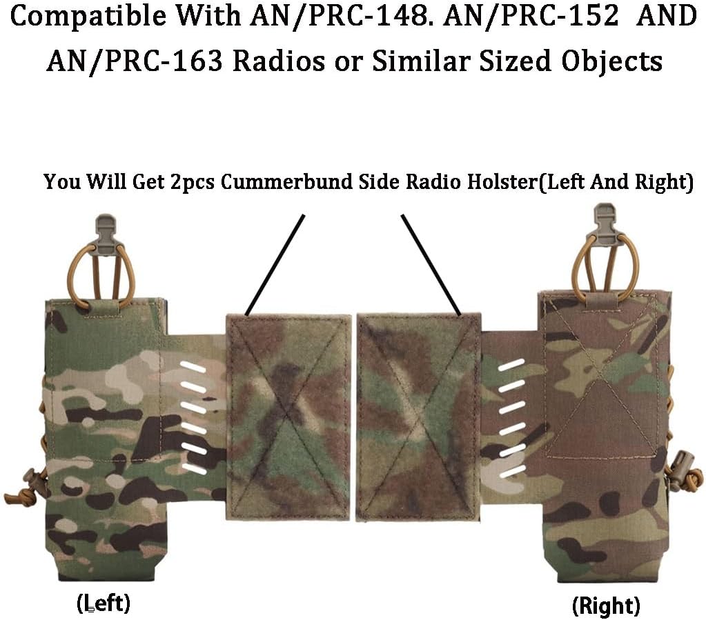 2PCS - Tactical Radio Pouch Holster Radio Cases, Universal Adjustable Radio Bag, Side Expansion with Hook and Loop Walkie Talkie Holder for AN/PRC148,152,163