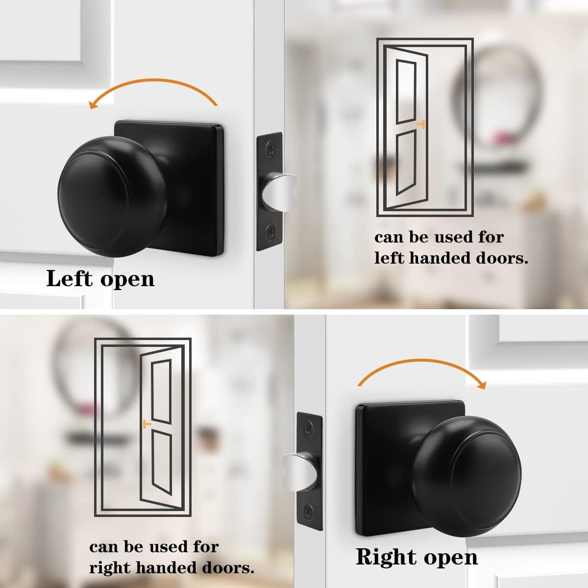 Probrico Colonial Passage Door Knobs Black Interior Non-Locking Door Handles for Hall/Closet with Square Rosette, 10 Pack