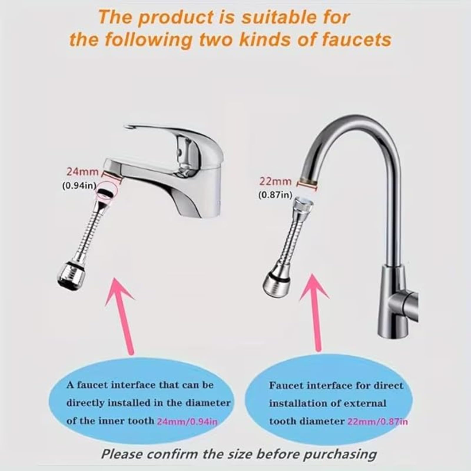 Extensor de grifo flexible para fregadero de cocina, accesorio de rociador de manguera ajustable de 360°, boquilla de refuerzo de aireador de ahorro de agua antisalpicaduras de modo dual — view 8