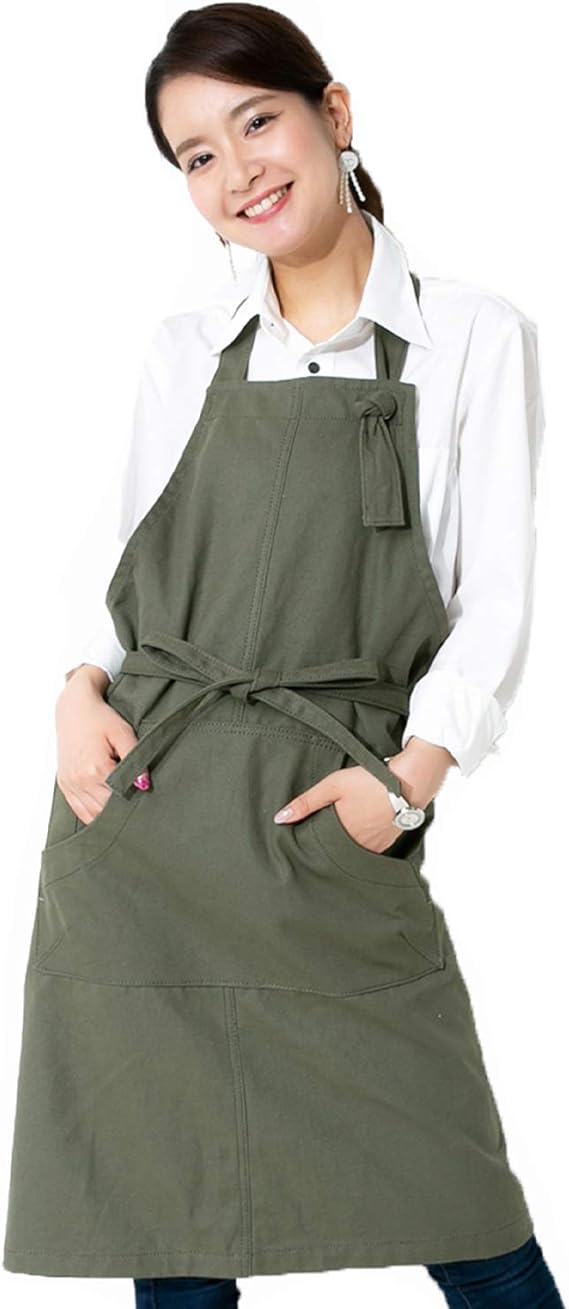 Amazon Co Jp エプロン カフェエプロン 作業用 ガーデンエプロン ポケット付き シンプル おしゃれ かわいい カフェ ワーク ガーデニング 保育士 動きやすい 首かけ ロング サロン メンズ レディース 男女兼用 無地 オリーブ ファッション