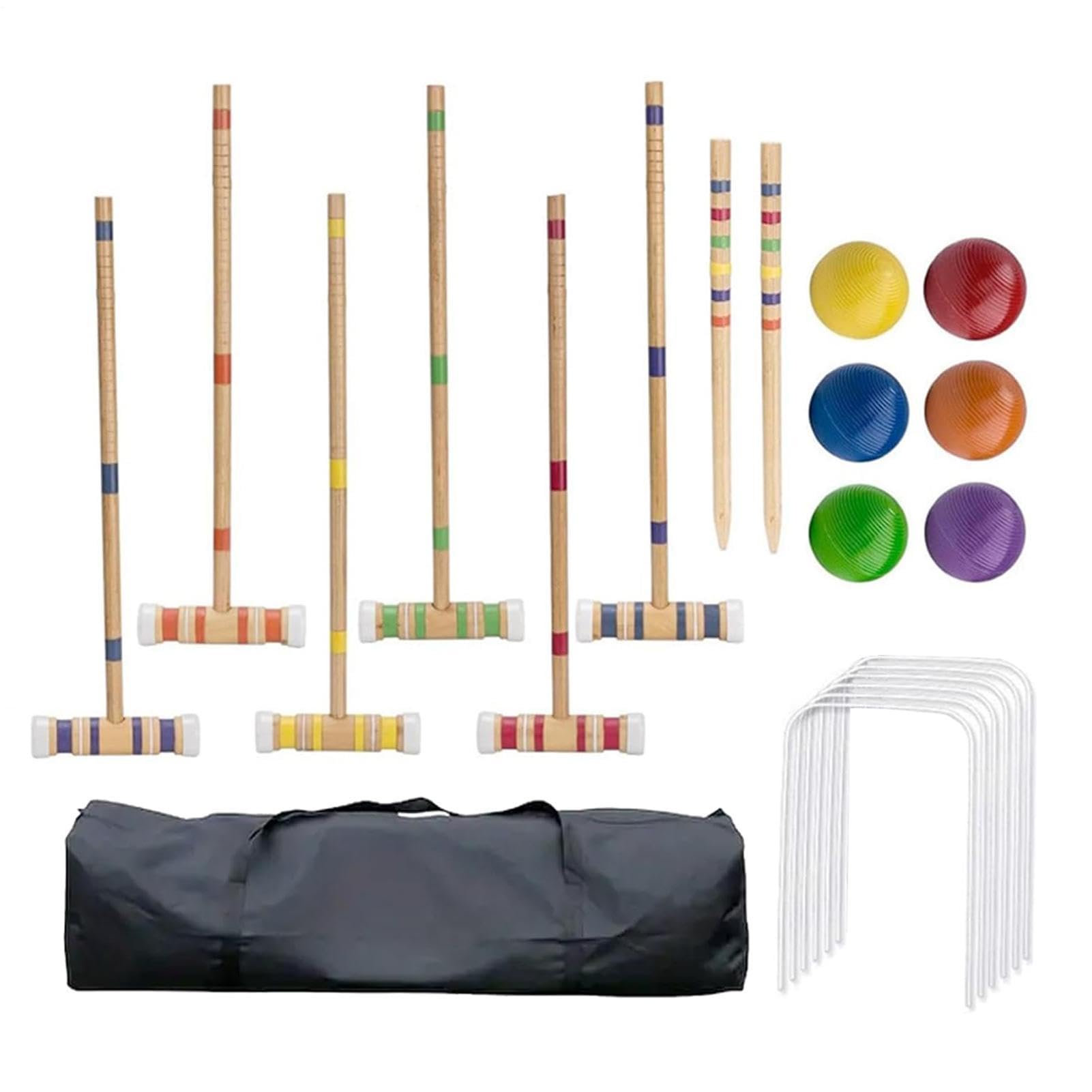Juego de croquet: juego de croquet para 6 jugadores con de transporte | Juego de deportes de madera portátil, kit de bolos reutilizable para césped, patio trasero, parque El juego de croqu