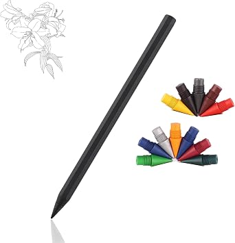 Metal Alloy Writing Instrument, That Never Needs Sharpening, Reusable with 12 Colors Replaceable Nibs, Ideal for Sketching & Drawing